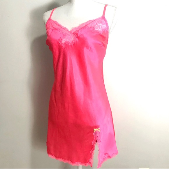 neon pink slip dress